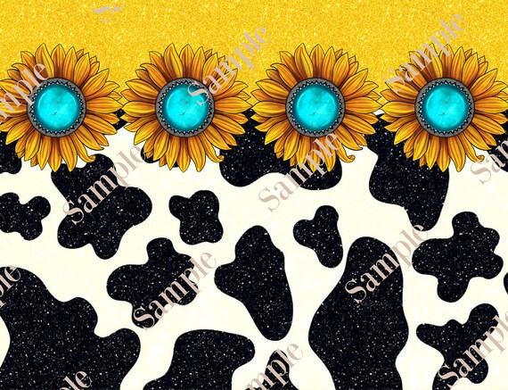 Glitter Sunflower Cow Print Digital 20oz Tumbler Wrap