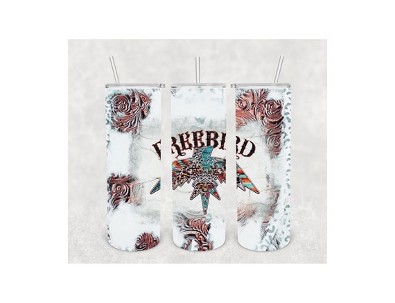 Aztec Style Freebirds Rustic Leather Tooled 20oz Digital Download Tumbler Wrap