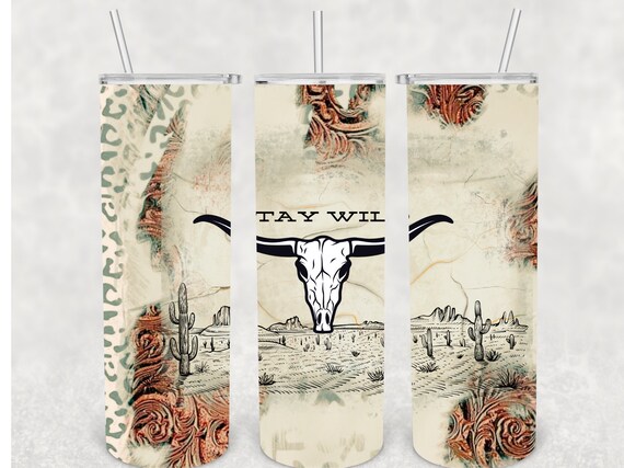 Rustic Tooled Leather Longhorn Stay Wild Desert 20Oz Sublimation Wrap