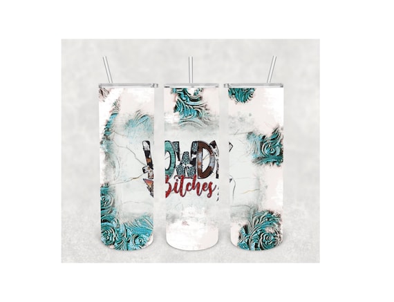 Howdy Bitches Turquoise Rustic Tooled Leather 20oz Tumbler Wrap