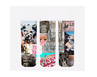 Cowgirl Up Picture Collage Cows, Boots, Sassy Country girl 20oz Tumbler Digital Wrap Download