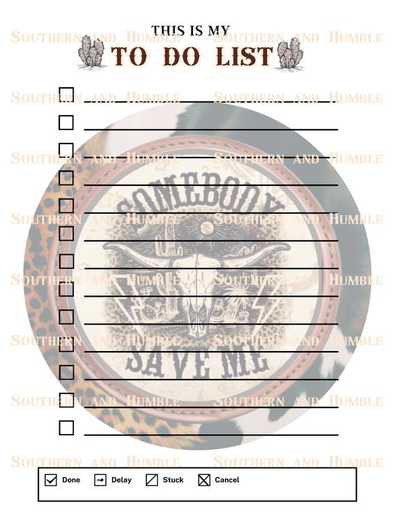 Daily Weekly and Budget with Calendar and Note Page 5  pages of Saving Your Butt Country and Western themed planning this is a DIGITAL FILE