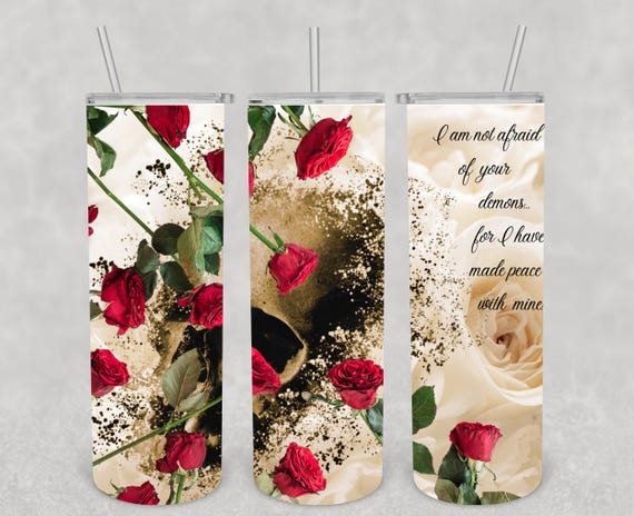 White and Red Roses & Skulls 20oz Tumbler Wrap - Sublimation Digital Download