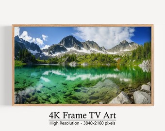 Samsung Frame TV Art Landscape, Spring Mountain Lake Scenery, TV Frame Art Digital Download, Modern TV Art, Instant Download Digital Art