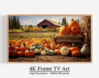 Rustic Fall Pumpkin Patch Art, Pumpkin Frame TV Art, Digital Fall Art, Instant Download