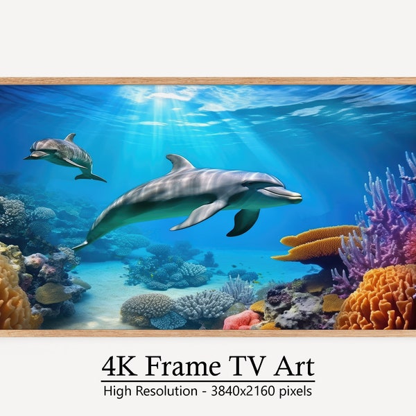 Samsung Frame TV Art 4K, Ocean Wildlife TV Frame Art, Dolphin Wall Art, Modern TV Art, Instant Download Digital Art