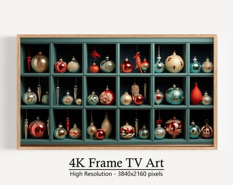 Arte de adornos navideños vintage, arte de TV con marco, arte de TV 4K, decoración navideña vintage