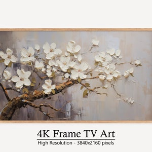 Abstract Samsung Frame TV Art, Art For Frame Tv, Neutral Wildflower Oil Painting