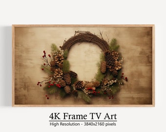 Corona de Navidad vintage Samsung Frame TV Art, Arte de TV 4K, Arte navideño vintage