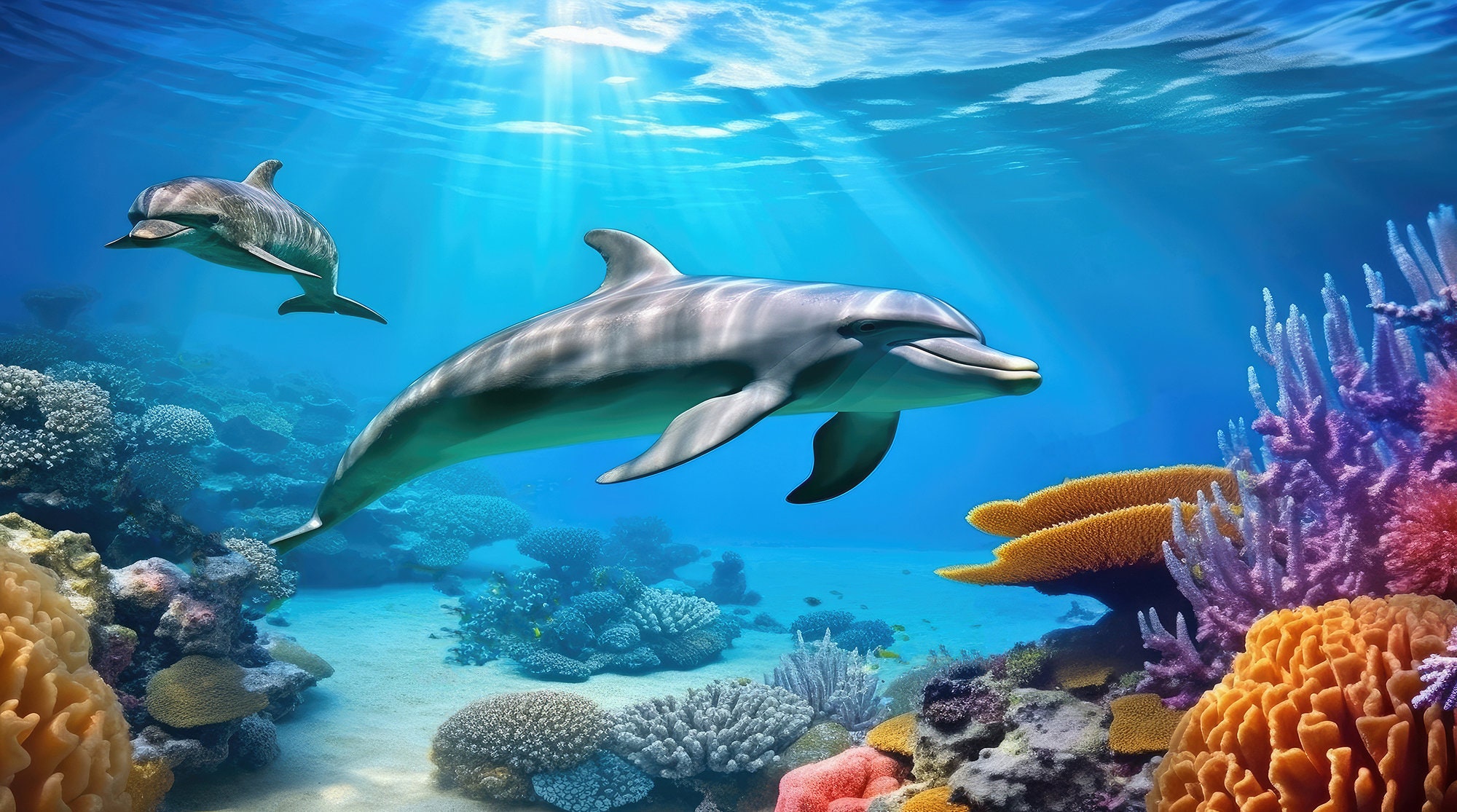Samsung Frame TV Art 4K, Ocean Wildlife TV Frame Art, Dolphin Wall