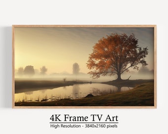 Vintage Fall Landscape Samsung Frame TV Art, Foggy Autumn Scene, Digital Download