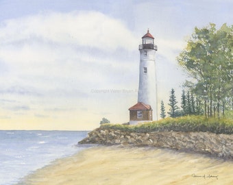 Crisp Point Lighthouse 001 Watercolor Print