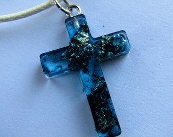 Seed Bead Necklace with Epoxy Cross Pendant