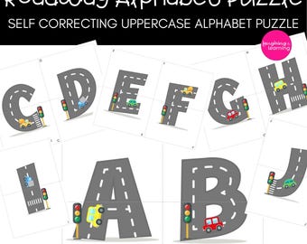Roadway Alphabet Puzzle Printable | Car-Themed ABC Matching Game | A-Z Uppercase, Preschool Literacy Center