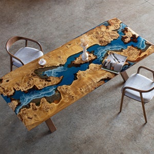 Custom Dining Table | Resin & Poplar Wood Dining Table | Epoxy table | Resin River Table | Customizable Table | Live Edge Table