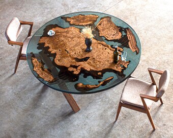 Epoxy Table Top, Epoxy Table Round, Dining Table Round, Custom Dining Table Round, Smoke Epoxy Table Round, Resin Wood Dining Table