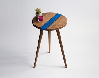 Small Drink Table, Small Side Table, Round Side Table, Wood Side Table, Epoxy REsin Side Table for Living Room