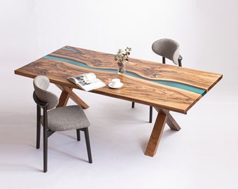 Dining Table Tops, Walnut Dining Room Table, Epoxy Dining Table, River Dining Table, Resin Dining Table, Modern Wood Dining Table,