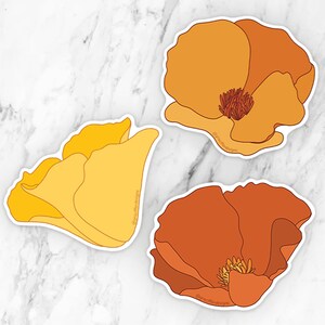 State Flower Sticker Pack - California Poppy, 3er Set, Langlebiger matter Laptop Sticker, Wasserflasche, Floral, Muttertagsgeschenk