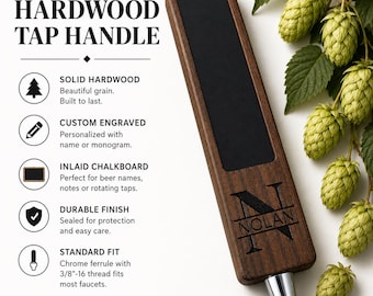 Personalized Beer Tap Handle: Chalkboard, Walnut, Cherry or White Oak
