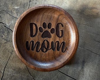 Dog Mom Ring Dish - Dark Walnut Wood
