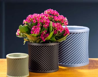Matte "Cycle" Planter, Unique 3D Printed Plant Pot with Drainage & Saucer For Houseplants, 4 Color Options, Small, Med or Large
