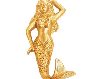 Aldaba de puerta de latón hecha a mano con forma de sirena