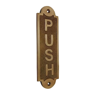 Shristy Hardware "Push" Brass Decorative Door Sign Plaque for Front Door - Handmade Custom Engraved Push Brass Sign Plate for Doors