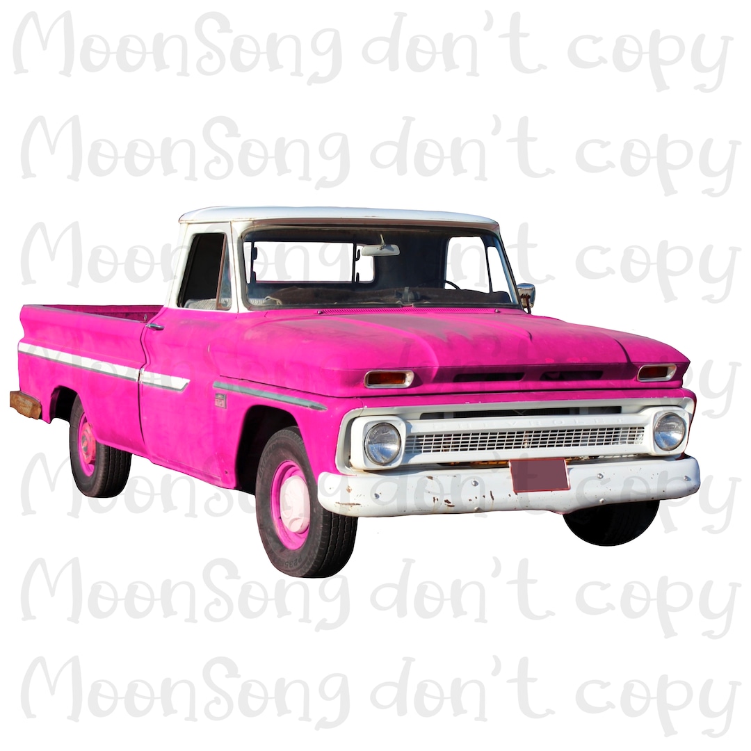 Pink Vintage Truck Hand Drawn Etsy