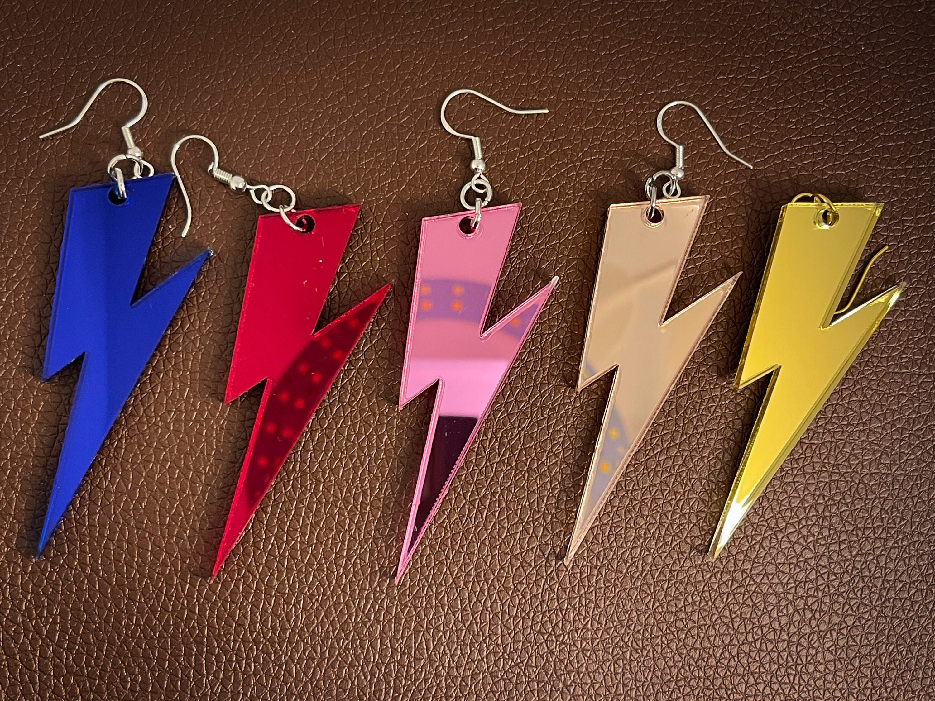 Lightning Bolt Mirrored Dangle / Drop Large Earrings for Men or Women…