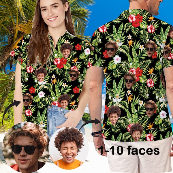 Hawaiian Shirt with Faces, Couples Matching Hawaiian Shirts, Custom Hawaiian Shirt for Men and Women, Honeymoon Gift, Father's Day Gift