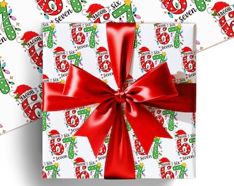 Papier cadeau personnalisé Six Seven Christmas, emballage cadeau personnalisé 67 memes