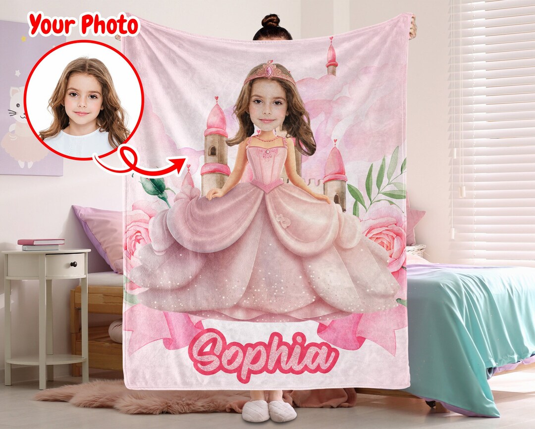 Custom Blanket With Face, Personalized Photo Blanket, Princess Blanket
