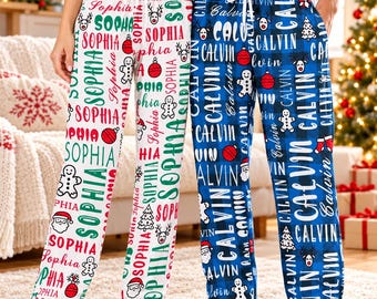 Pantalon de pyjama de Noël personnalisé avec nom, pantalon de détente sur mesure, cadeau de Noël pour toute la famille