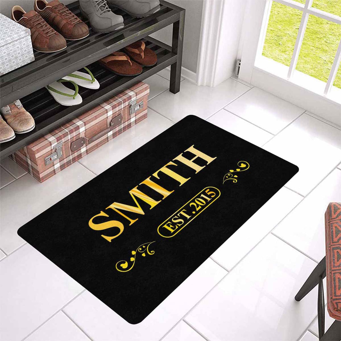 Custom Family Name Rubber Door mat Personalized Initial Name Etsy