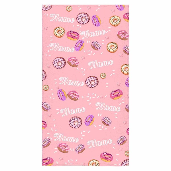 Custom Name Beach Towels, Personalized Donut Bath Towel, Gifts for Her, Birthday Gift,  Summer Vibes, Custom Beach Towel for Kids Adults