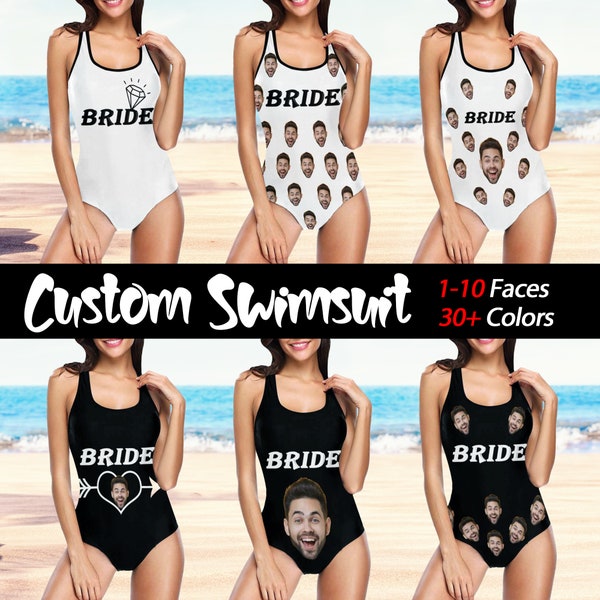 Custom Face Swimsuit, Bachelorette Swimsuit, Personalized Bride Swimsuit, Bride Squad Swimsuit, Bride Bathing Suit, One Piece Swimming Suit