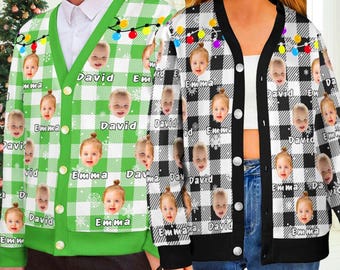 Custom Face Ugly Christmas Cardigan, Personalized Photo Holiday Sweater