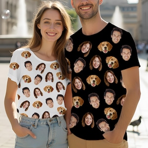 T-shirt photo personnalisé,T-shirt personnalisé avec visages,T-shirt de famille visage personnalisé,T-shirt intégral,T-shirt photos pour couple,Cadeau d'anniversaire