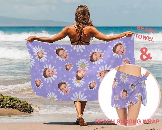 Custom Beach Towel With Face Personalized Sarongs Beach Wrap Custom Floral Beach Towel for Kids Adults Gifts for Her Birthday Gift Etsy UK