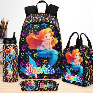 Sac à dos sirène et boîte à lunch personnalisés, sac à dos d'école personnalisé pour filles du primaire avec nom, cartables pour fille, cartable personnalisé pour enfants