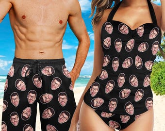 Custom Face Swimsuit, Personalized Bikini Set, Men's Beach Shorts