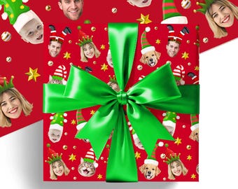 Custom Face Elf Hat Christmas Wrapping Paper,Personalized Photo Gift,Xmas Wrap Paper