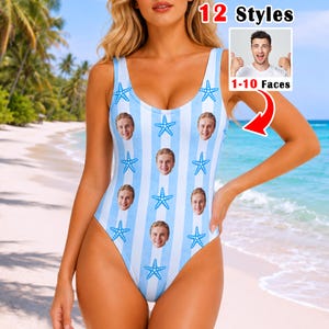 Maillot de bain personnalisé avec photo : maillot de bain d'été à rayures personnalisé