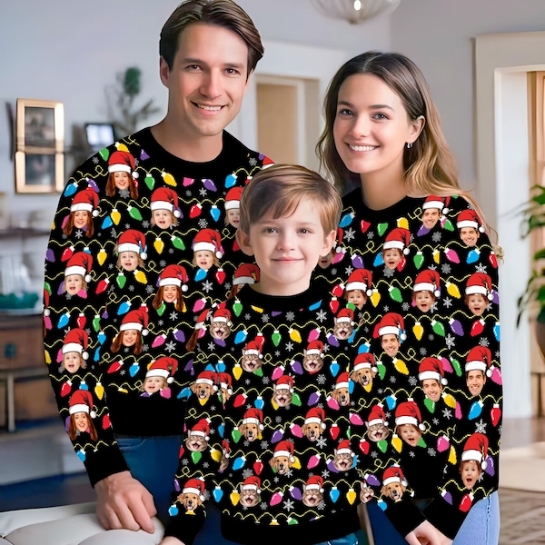 Custom Photo Ugly Christmas Sweatshirt,Personalized Dog or Couple Sweater