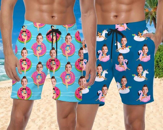 Custom Face Swim Trunks, Personalized Men's Bathing Suit, Photo Swimwear, Father's Day Gift