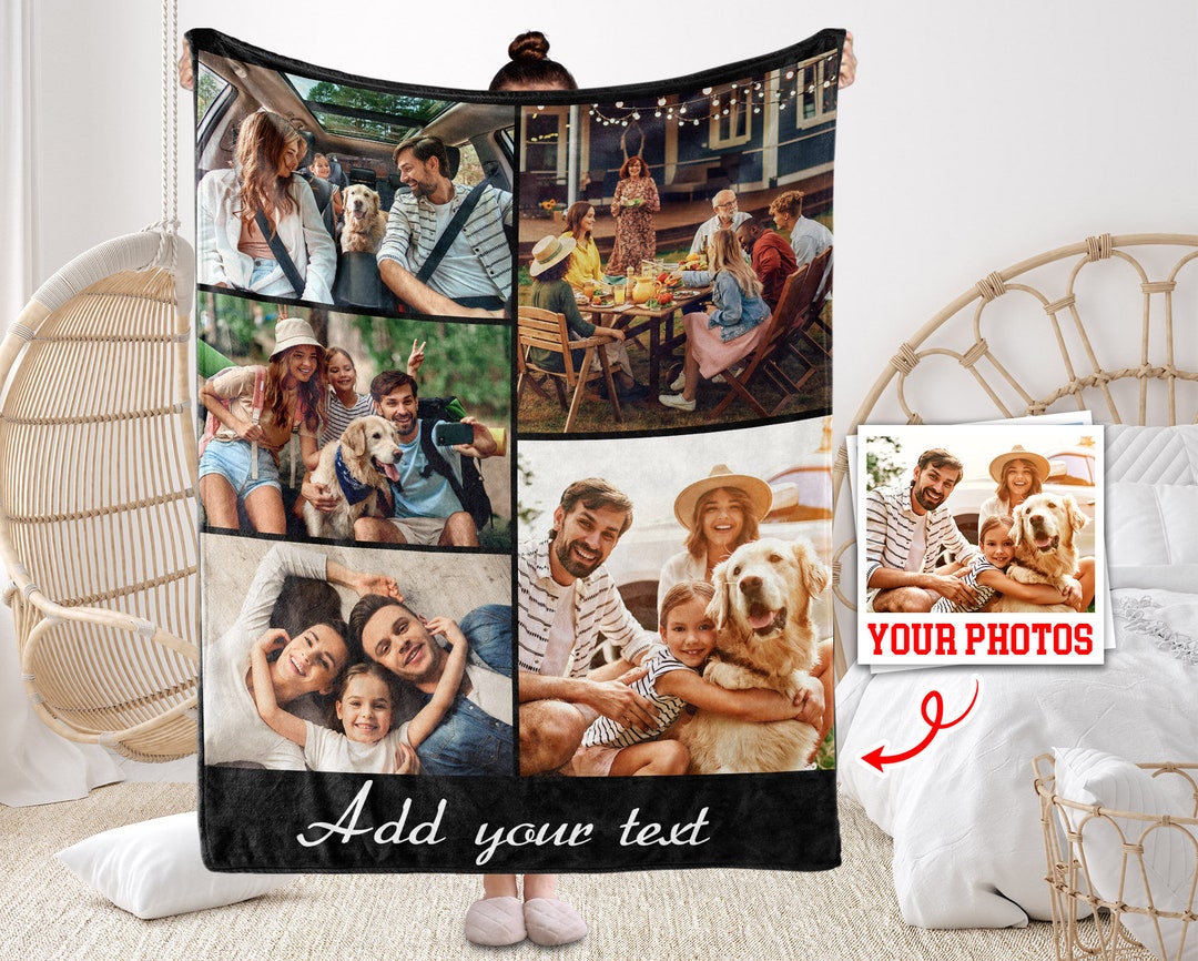 Custom Photo Blanket Collage, Personalized Text Blanket, Family Blanket