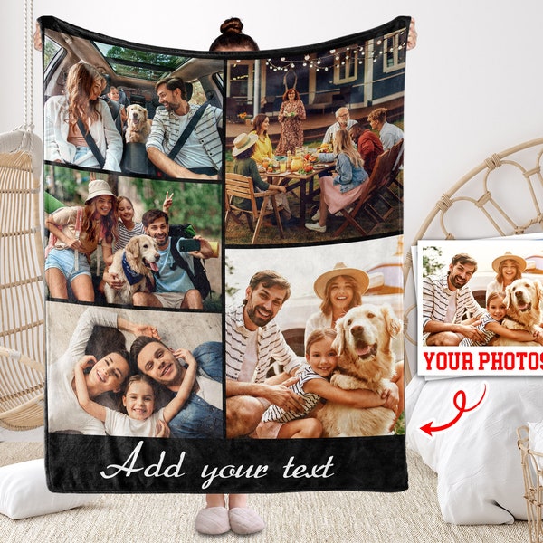 Custom Photo Blanket, Personalized Text Blanket, Family Blanket, Custom Blanket for Couple Parents, Pet Photo Blanket, Anniversary Gifts