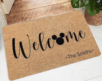 Custom Name Mickey Welcome Mat, Disney Home Decor Doormat