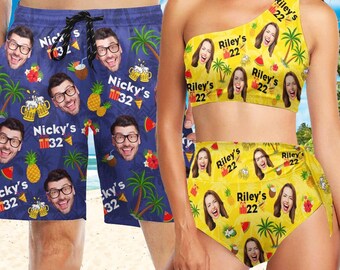 Traje de baño y bañador personalizados con rostro, traje de baño personalizado para parejas, bikini con foto, fiesta de cumpleaños